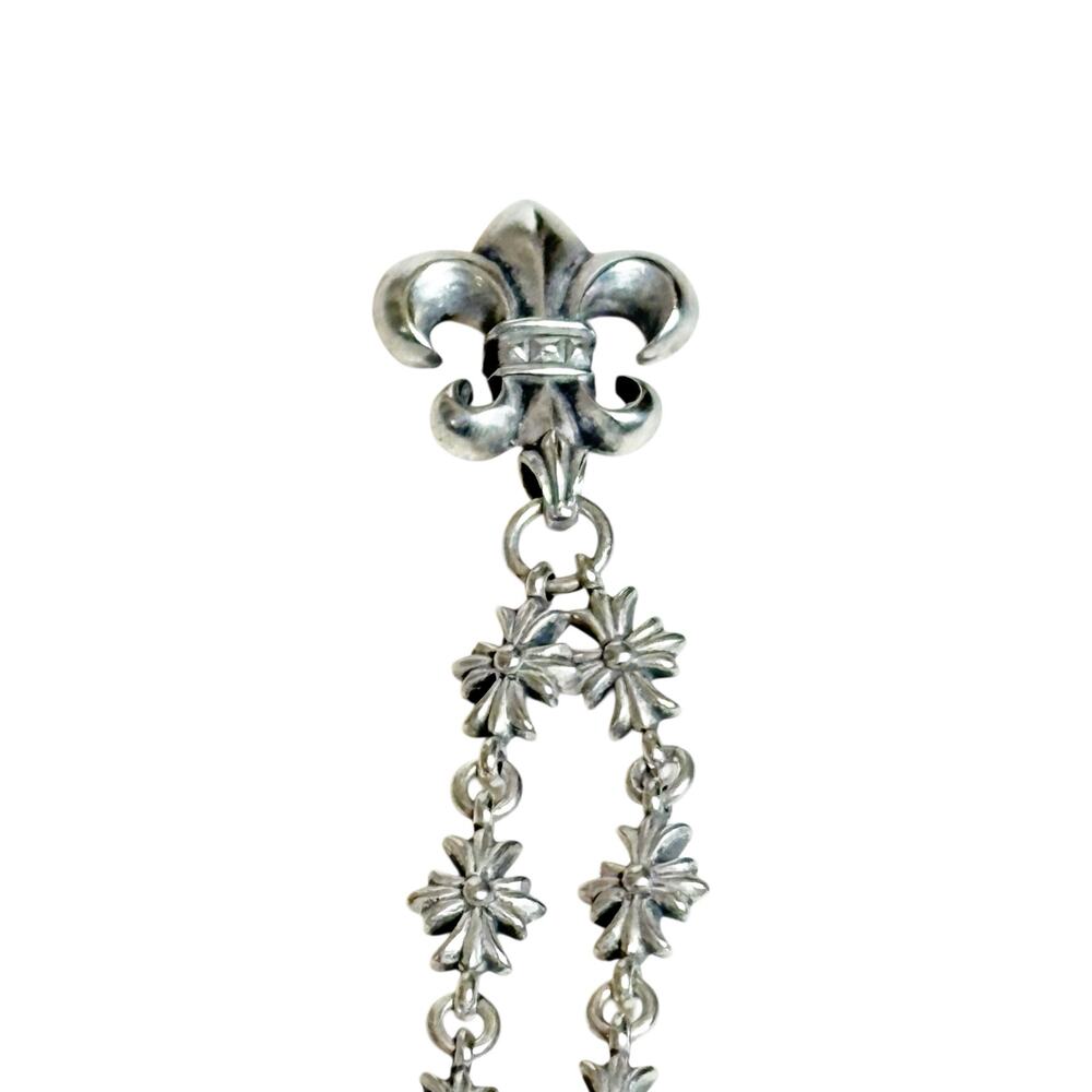 Chrome Hearts Fleur De Lis Pendent Tiny E Cross .925 Silver Necklace - Picture 6 of 8